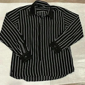 [L]Bruttini White Strips  Black Casual Dress Shirt